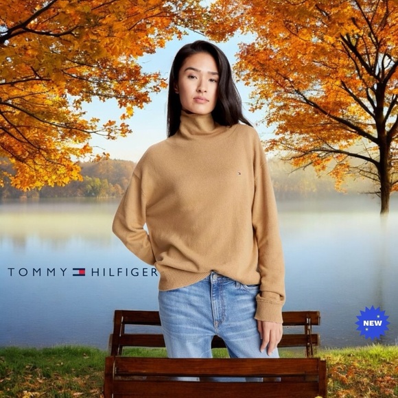 Tommy Hilfiger, Plus Size Long Sleeve Knit Turtleneck, XXL, Tan - Picture 1 of 12